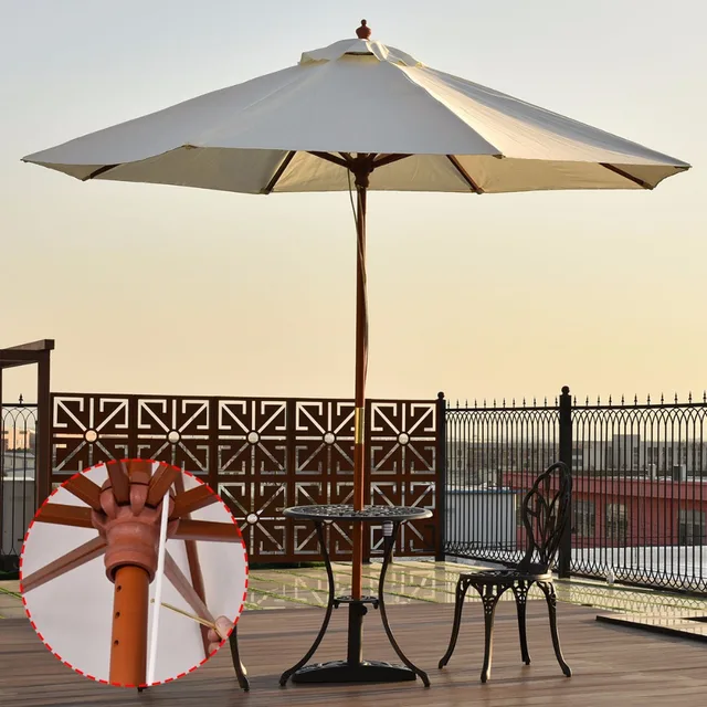Goplus Adjule 9ft Wooden Patio Umbrella Wood Pole Outdoor Garden Goplus Adjule 9ft Wooden Patio Umbrella Wood Pole Outdoor Garden Beach Sun Shade Beige Furniture Op3124