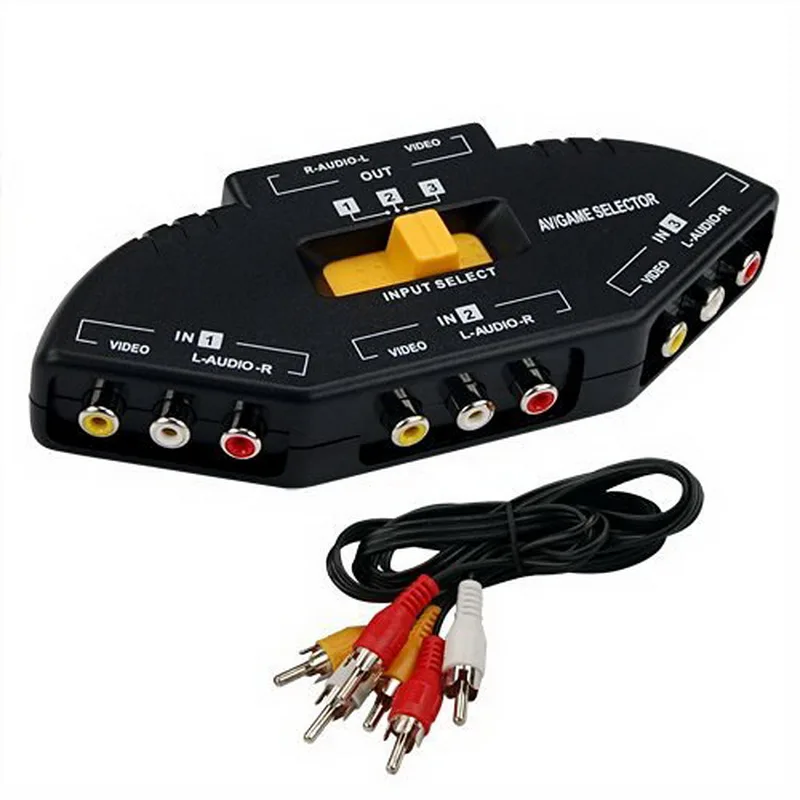 Black New 3 Port Av Audio Rca Phono Selector Switch In Kvm Switches