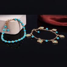 Горячая Boho 2 Слоя Горный Хрусталь Цветок Бисер Кисточкой Цепь Ноги Ножной Браслет Браслет Для Женщин 5SFU 6KD4 7FH9 BCUZ