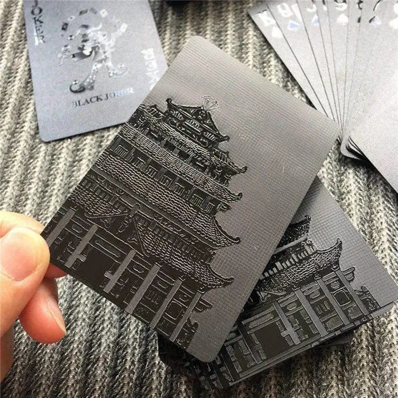

NEW 54pcs Waterproof Black Plastic Poker Playing Cards Collection Black Diamond Poker Cards Table Game Magic Stylish Gift