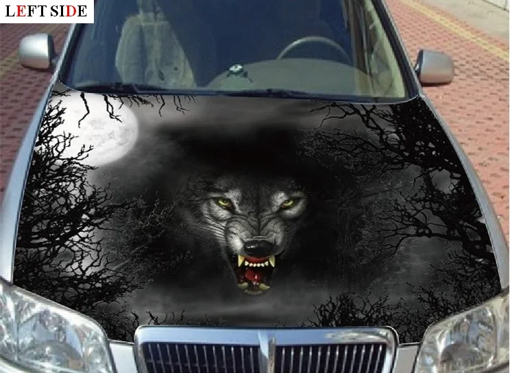 

LEFT SIDE Car Hood Sticker HD Inkjet Wolf Forest Car Hood Sticker Styling Decal Decor Monster Vinyl Waterproof Sunscreen