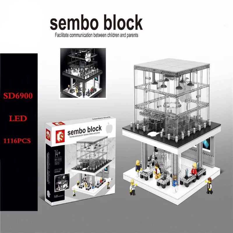 1116pcs-SEMBO-SD6900-comes-with-LED-Apple-flagship-store-Minifigure-building-blocks-enlighten-Compatible-With-LEPING