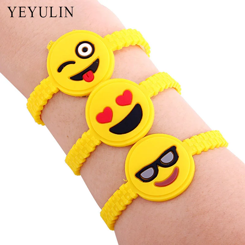 

12pcs Trendy Cute Cartoon Emoji Wristband Rubber Bracelet Funny Expression Silicone Bracelets For kids