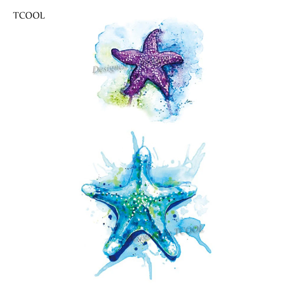 

HXMAN Watercolor Starfish Temporary Fake Tattoo Body Art Sticker Waterproof Kids Hand Tattoo for Men Arm 10.5X6cm A-236