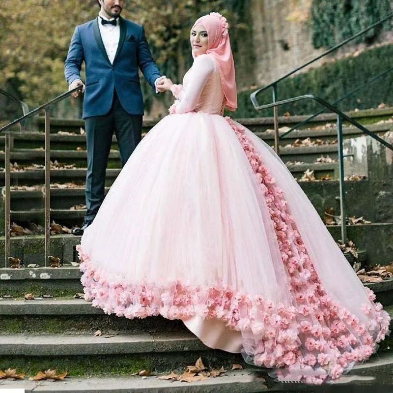 Мусульманское бальное платье длинное свадебное платье es элегантное женское вечернее платье светло-розовый тюль с высоким вырезом вычурные свадебные платья свадебное платье vestido de noiva