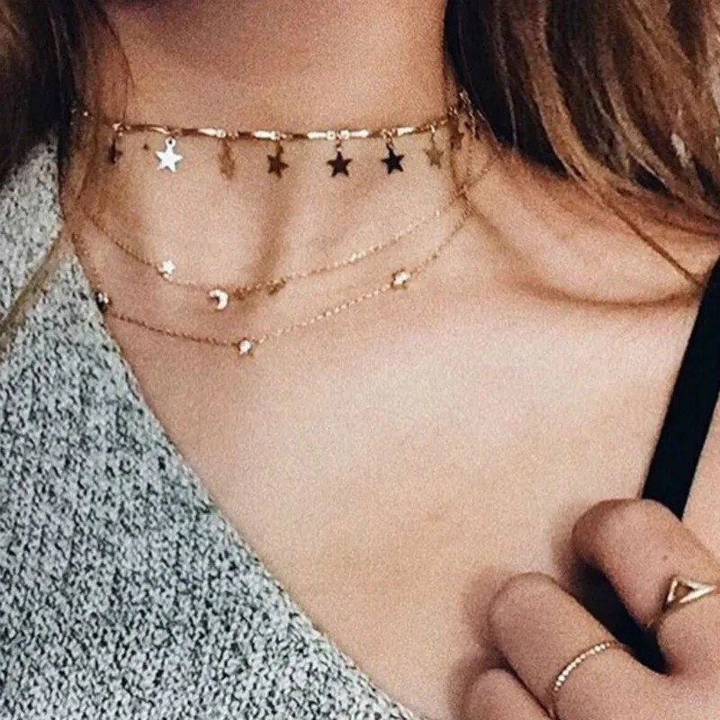 

Boho Gold Color Chain Tiny Star Choker Necklace for Women Tassel Chocker necklaces & pendants gargantilha collier femme kolye
