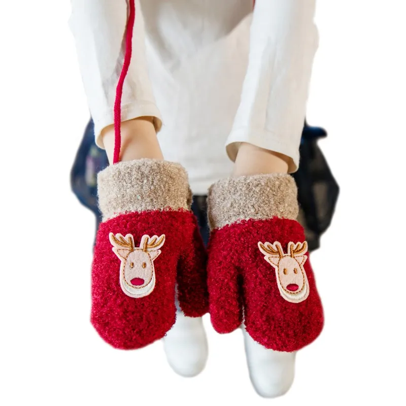 Детские колготки на Рождество Детские перчатки зимние носки пять митенки для пальцев детские хлопковые перчатки - Цвет: Красный