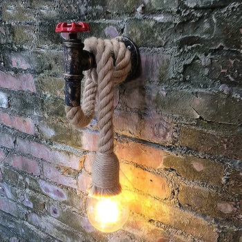 

Retro loft rope water pipe wall lamp light stair corridor aisle bedroom living room restaurant pub cafe lamp wall sconce bra