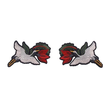 

10pairs Crane Lace Embroidery Applique Iron On Patches Sticker Lace Fabric Patches Craft Sewing Accesories TH433