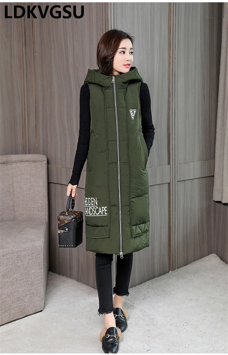 Куртка размера плюс 5XL Женская длинная без рукавов Осень Зима парка жилет женская мода Свободный теплый жилет пальто Gilet Femme Is1217