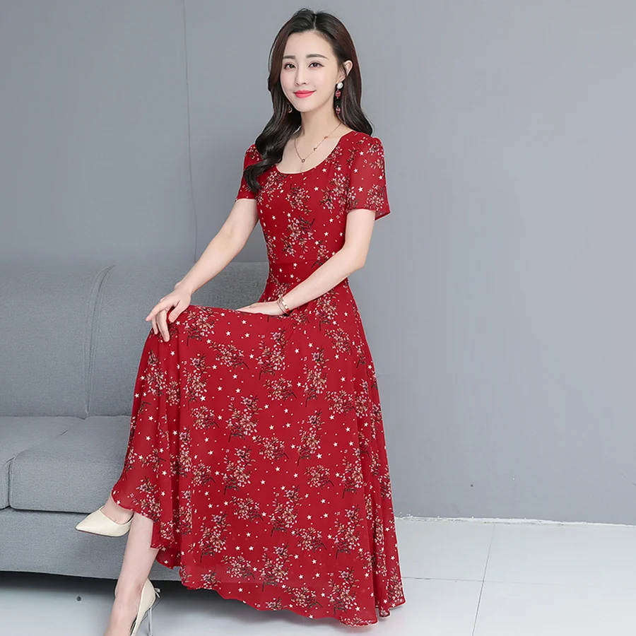 

Summer Floral Chiffon Beach Maxi Dress 2019 Korean Vintage 3XL Plus Size Boho Midi Sundress Elegant Women Bodycon Party Vestidos