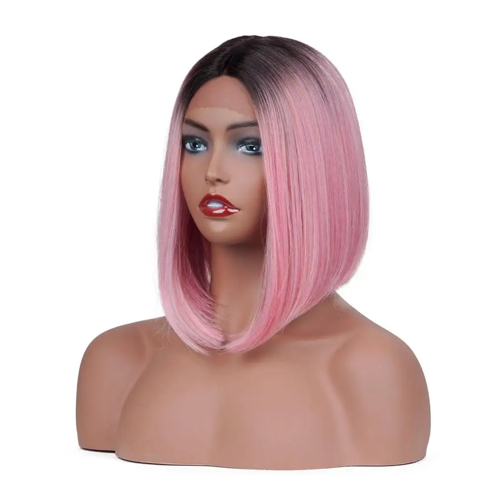 JINGFA прямые волосы синтетический Боб-парик для женщин Ombre высокая температура косплей парик - Цвет: Розовый