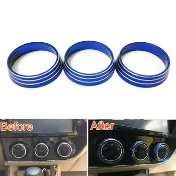 

3x Blue Car Air Condition AC Control Knob Switch Button Frame Trim Ring Decoration Fit For Toyota 2014 Corolla