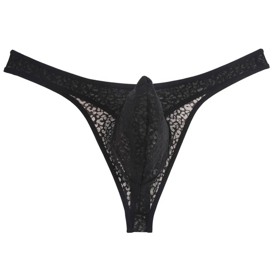 

Men's Jacquard Lace Big Pouch T-back Sexy Underwear Male Stretchy Bikini Thong