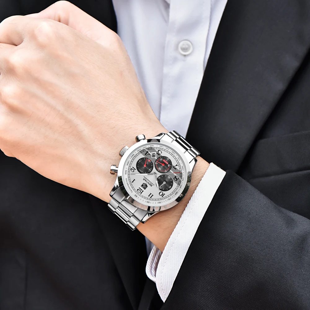 BENYAR Хронограф военные мужские часы лучший бренд класса люкс кварцевые часы водонепроницаемые кожаные спортивные кварцевые часы Beni 5107