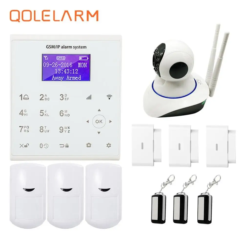 QOLELARM WIFI GSM GPRS SMS Call Home Smart Burglar Security Alarm System Remote Control with Door Pir Sensor support Ip Camera yobang security touch screen 3g gsm alarm system wifi sms smart home burglar alarm with ip camera for baby pet elder monitor