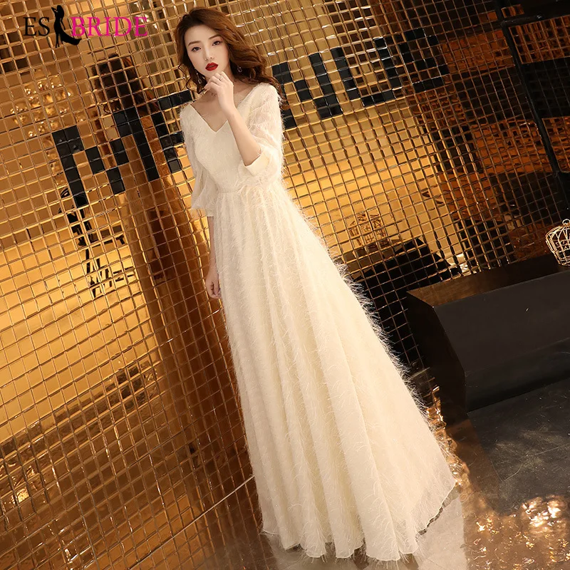 

champagne Evening dresses for Women's elegant Sexy short sleeve 2019 New arrival V-Neck Printed Party Evening Dresses ES1203