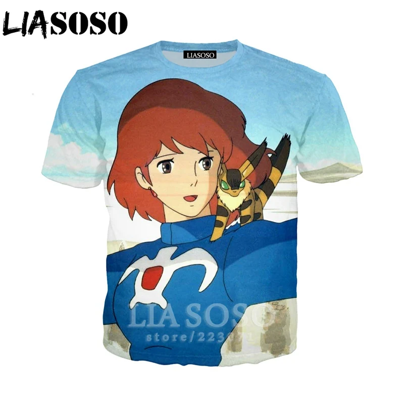 LIASOSO летняя новая мужская и женская толстовка с 3D принтом аниме Nausicaa Of The Valley Of The Wind Футболка Топ с коротким рукавом пуловер A255