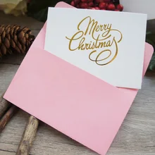 

multi-use 25pcs Mini Merry Christmas Card gold with pink envelope Scrapbooking party invitation cards