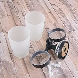 Black Oil Rubbed Bronze Double Toothbrush Holder With Scrub Glass Cup Wall Mounted Ceramic Base Bathroom Accessories aba765