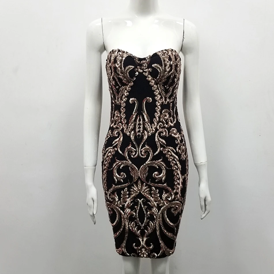 Alta-Qualidade-de-Ouro-Preto-Strapless-Mini-Vestido-Bodycon-Noite-Clube-de-Festa-Vestido