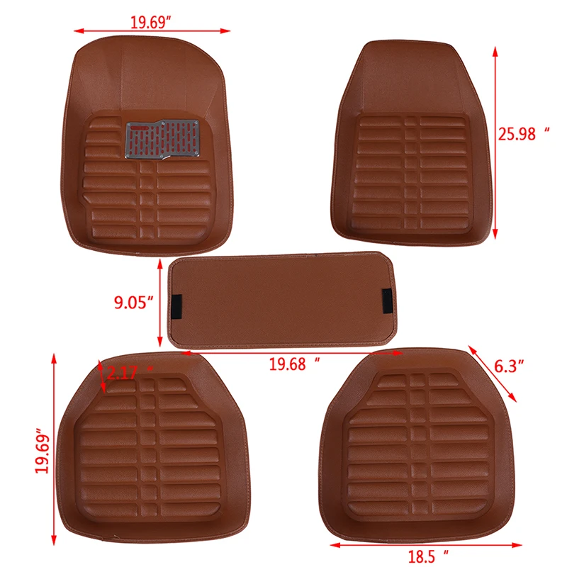 5 шт. автомобильный напольный кожаный передний задний вкладыш легко чистится водонепроницаемый коврик авто Противоскользящий ковер коричневый красный из искусственной кожи универсальный