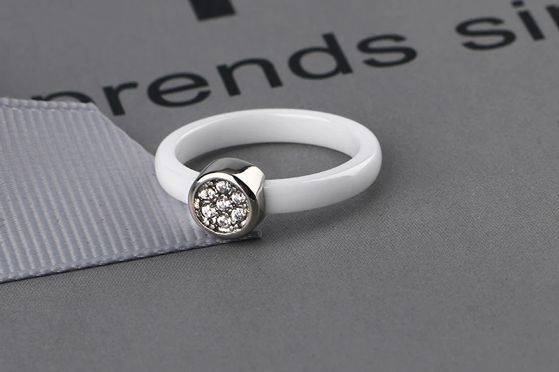 Круглый 3 мм белый черный керамическое кольцо Модные женские ювелирные изделия обручальное кольцо с Индией кристально гладкая комфортное кольцо Размер 6 7 8 9