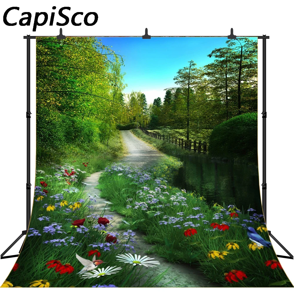 

Capisco Park Trees Flowers bird Spring Scenic Photography Backgrounds Customized Photographic Backdrops For Photo Studio