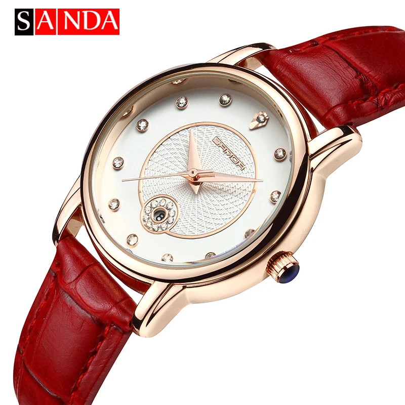 

SANDA Gold Creative Women Watches Leather Strap Calendar Watch Women Romantic Simple Quartz Wrist Watches Relogio Feminino