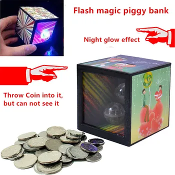 

1Pcs Funny Gadgets Flash Light Up Magic Box Close Up Magic Trick Money Box Props Coin Disappear Game Piggy Bank