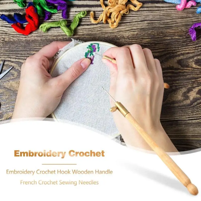Вышивка крючком с 3 иглами деревянная ручка французский вязание крючком швейные иглы DIY ремесло Бисероплетение Обруч Набор инструментов для шитья