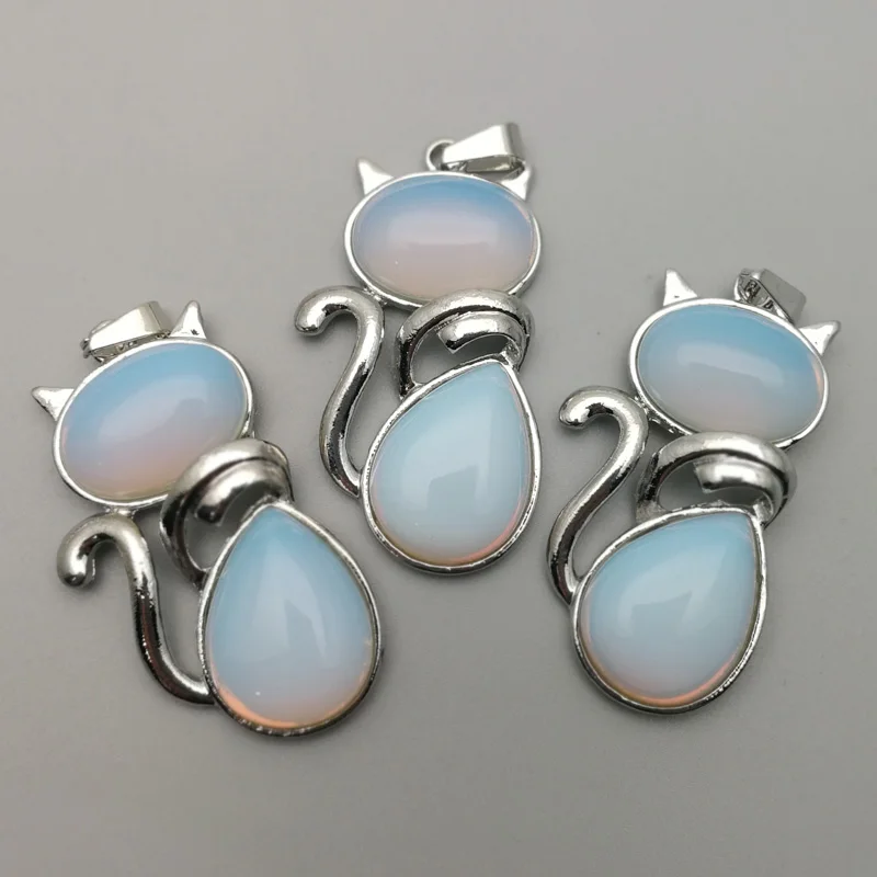 Модные ожерелья с натуральным камнем подвески для женщин и девушек милый кот