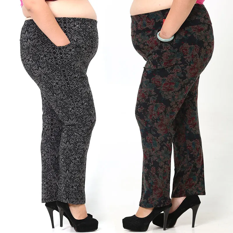 

Large Women Pants 2018 Winter Vintage Printed Big Trousers High Elastic Waist Plus Size 3XL-6XL Middle Age Women Trousers J265