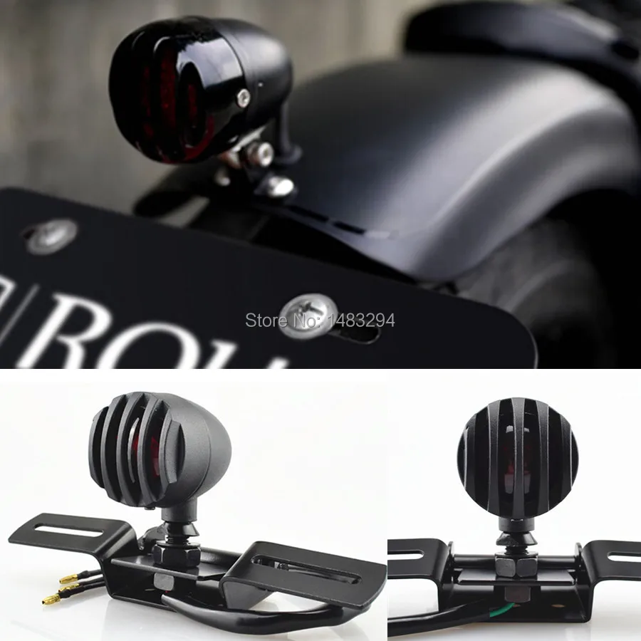 

Black Grilled Tail Brake Light W/ License Plate Fits For Harley Sportster 883/1200 XL Dyna Softail Bobber Chopper
