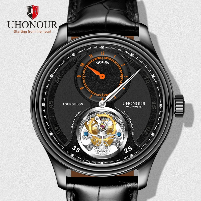 

High-end Tourbillon Men's Wrist Watch Manual Tourbillon 12-Hour Dial Crocodile Leather Business Mechanical Watches Men ST8006