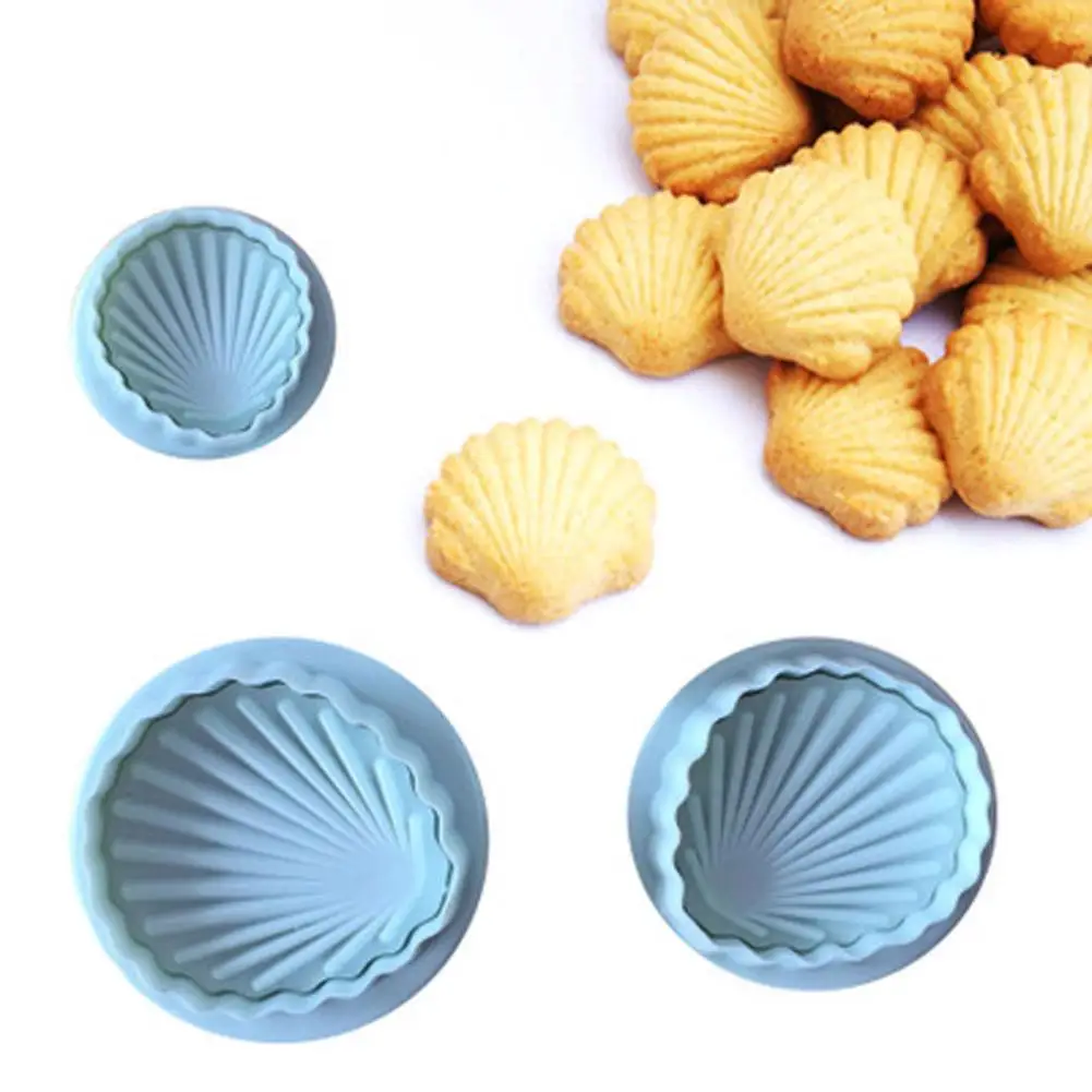 

3 Pcs Fondant Cake Decorating Sugarcraft Plunger Cutter Shell Shape Tools Mold Cookies Mold