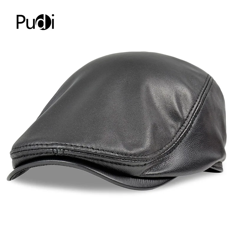 

HL191 Men's real Genuine Leather baseball Cap brand new style sheep leather beret newsboy belt hunting gatsby black caps hats