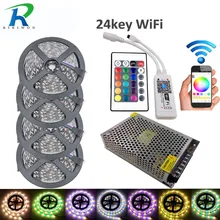 20m 5M/Roll 300LEDs LED Strip RGB+White+Warm White 5050SMD DC12V 60led/m Flexible Strip+wifi 24key controller+15A power supply