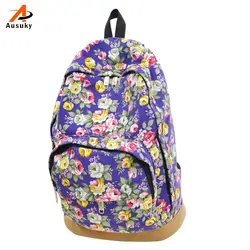 Рюкзак Для женщин сумка Ausuky Бренд Новое поступление цветочные печатных холст рюкзак мода для девочек школьная сумка Цветы Для женщин