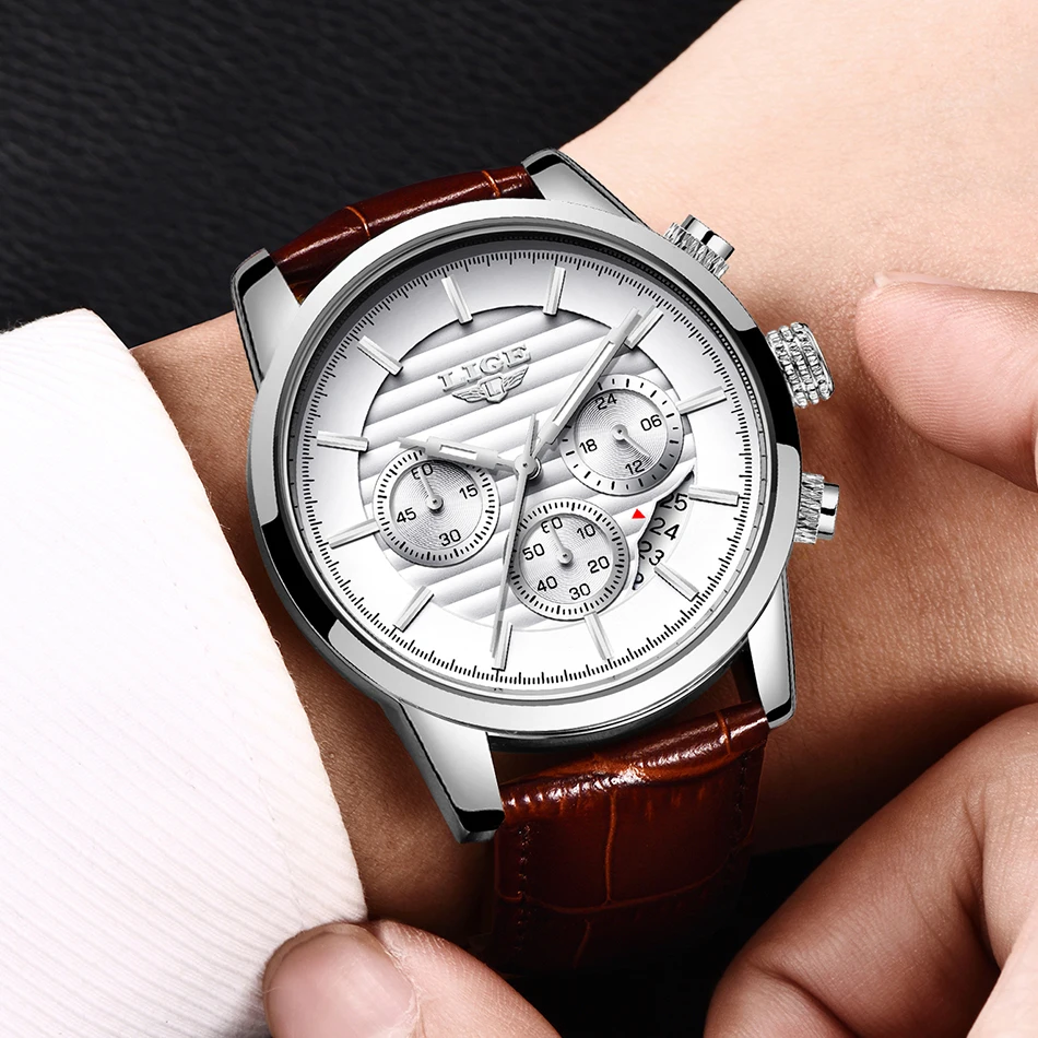 Новые роскошные брендовые LIGE мужские спортивные часы мужские кварцевые часы мужские военные кожаные Наручные часы Relogio Masculino+ подарок
