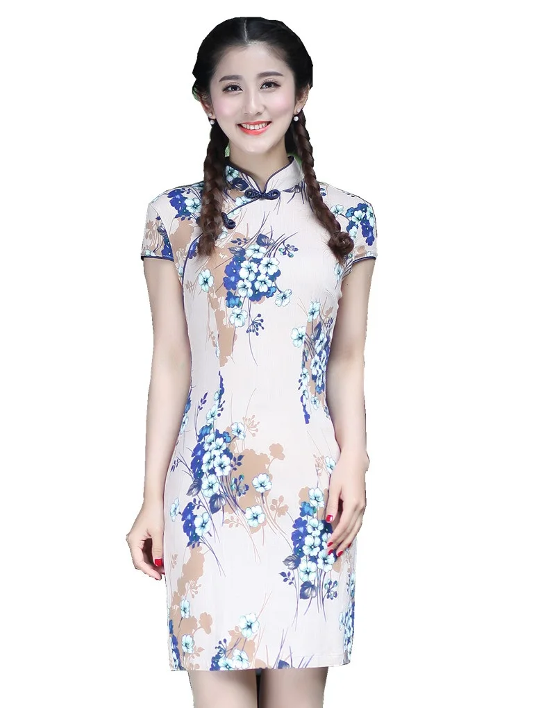 Shanghai Story Traditional Chinese Dress Women's Linen Qipao Mini Short ...