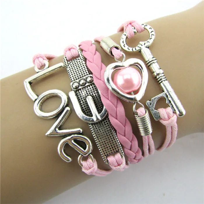 

2018 Gofuly New Design Infinity LOVE Heart Eiffel Tower Friendship Leather Charm Bracelet Wrist Bands Wedding Women Girl Je