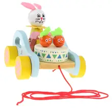 Wooden Rabbit Pulling Toy Hand-eye Coordination Early Learning Educational Toys Birthday Gift for Baby Children Toddler Kids