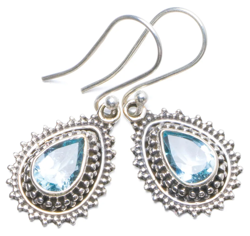 

Natural Blue Topaz Handmade Unique 925 Sterling Silver Earrings 1.25" Y0383