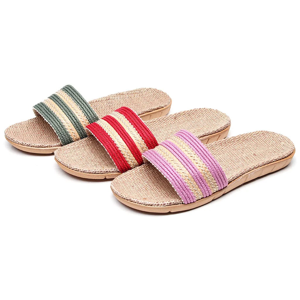JAYCOSIN Fashion Slippers 2019 Women s Hemp Fashion Anti-slip Linen Home Indoor Open Toe Flat Shoes Beach Slippers APR10