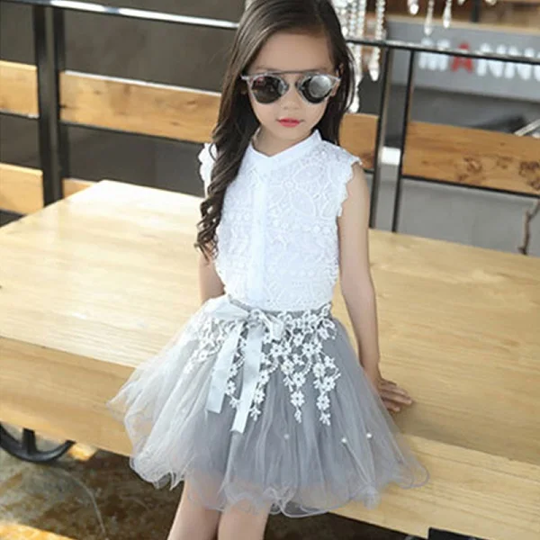 Kids Baby Girl Cartoon Unicorn Top T-shirt Lace Tutu Skirt Outfit Clothes Summer
