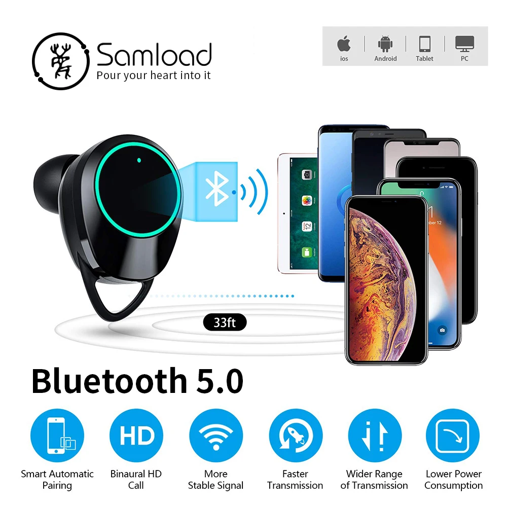 Samload auriculares inalámbricos Bluetooth 5,0 3D profundo bajo IPX7 al aire libre inalámbrico auriculares con 3000 mAh Banco de la energía para IOS Android - 4