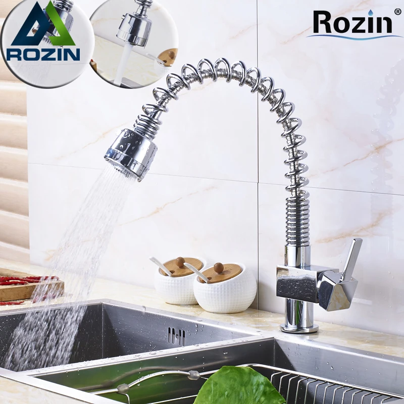

Bright Chrome Deck Mounted Kitchen Spring Faucet Pull Out Sprayer Stream Deck Mounted Hot and Cold Mixer Taps