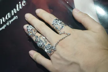 

Chain Rose Two Finger Rings Link Double Ring Cool Sweet Sytle Feather Man Woman Gold Silver Plated