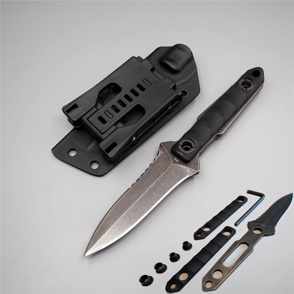 

Improved handmade 58-60 Hrc knife straight diving D2 hunting fixed blade G10 handle kydex army survival outdoor camping knife